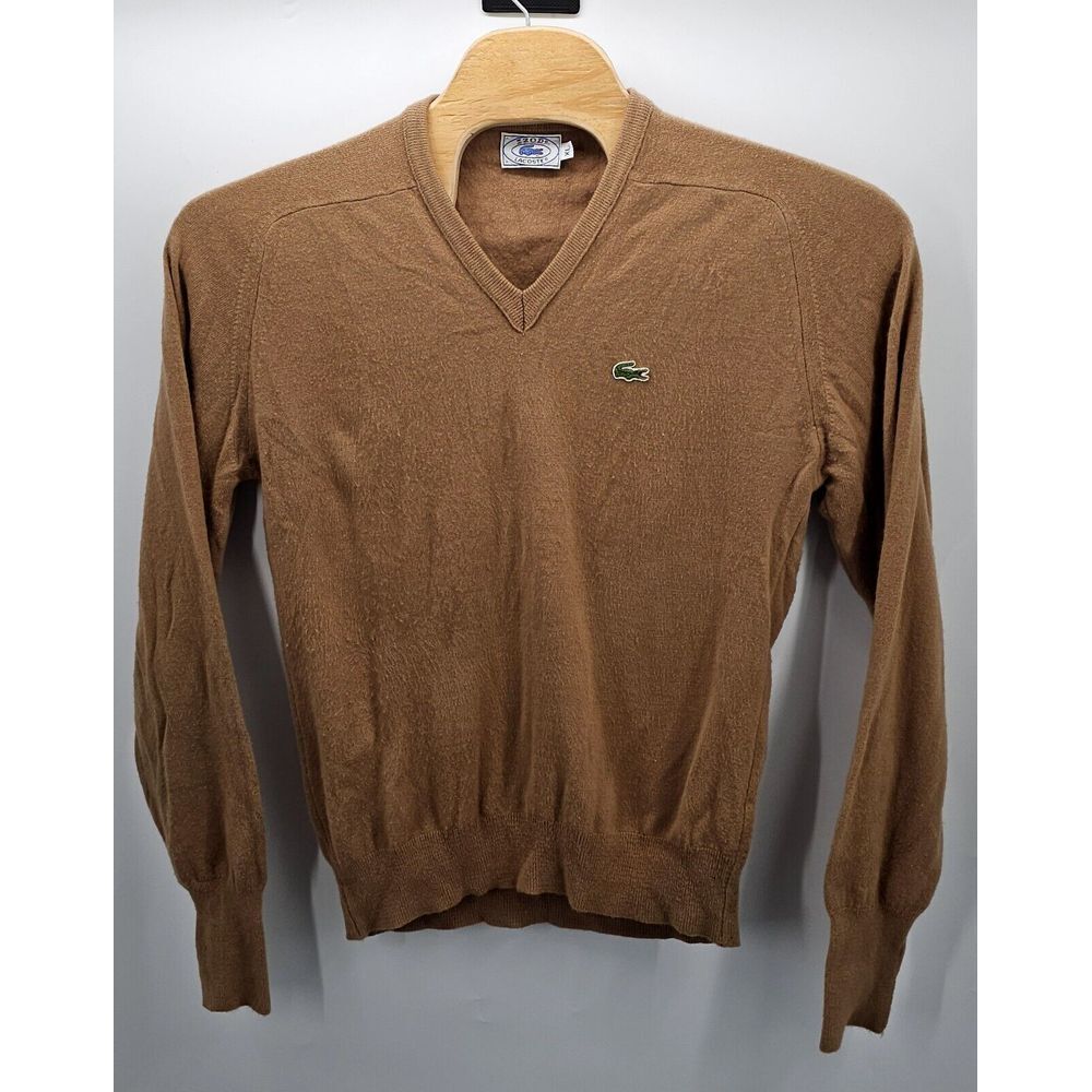 Vintage Lacoste Izod V Neck Sweater Adult Size XL Tan Orlon‎ Acrylic USA Casual